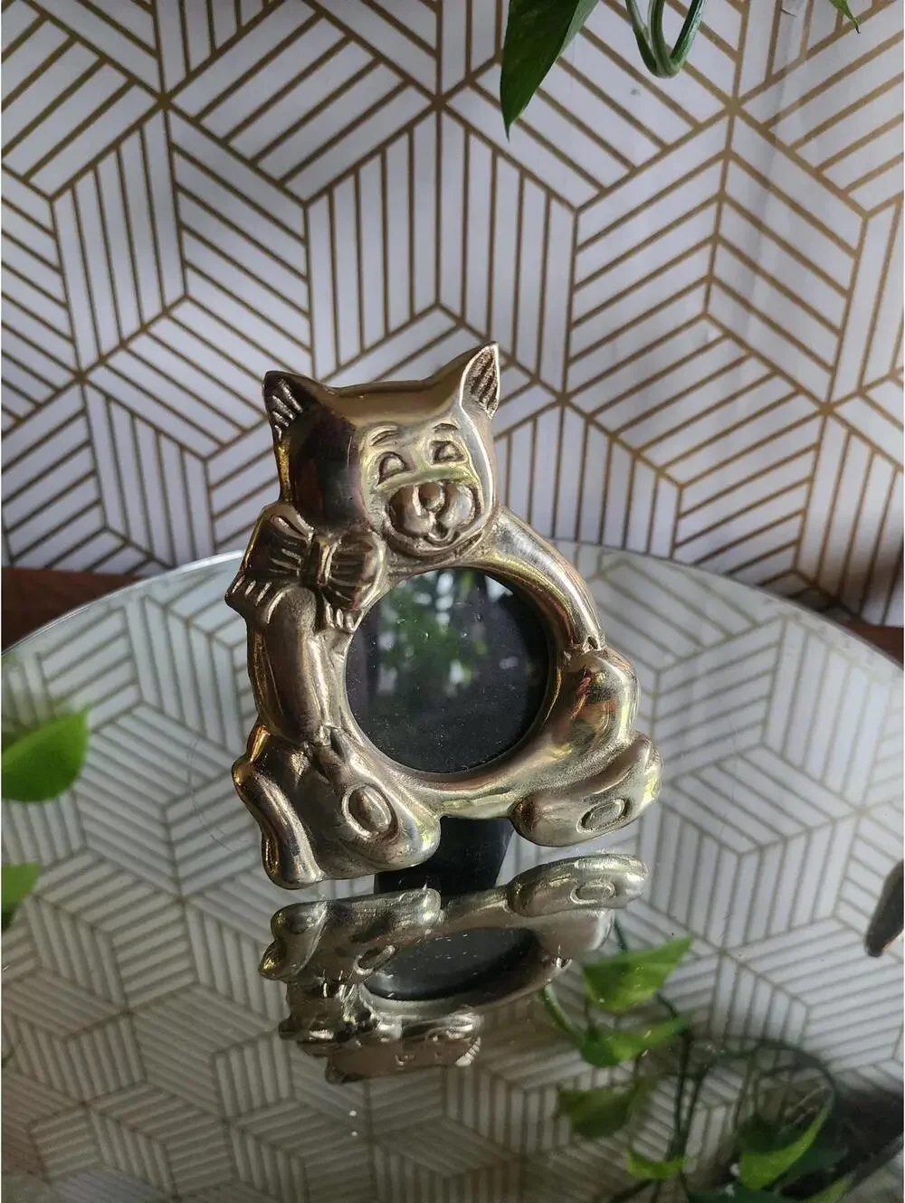 Vintage Brass Hallmark Cat Photo Picture Frame